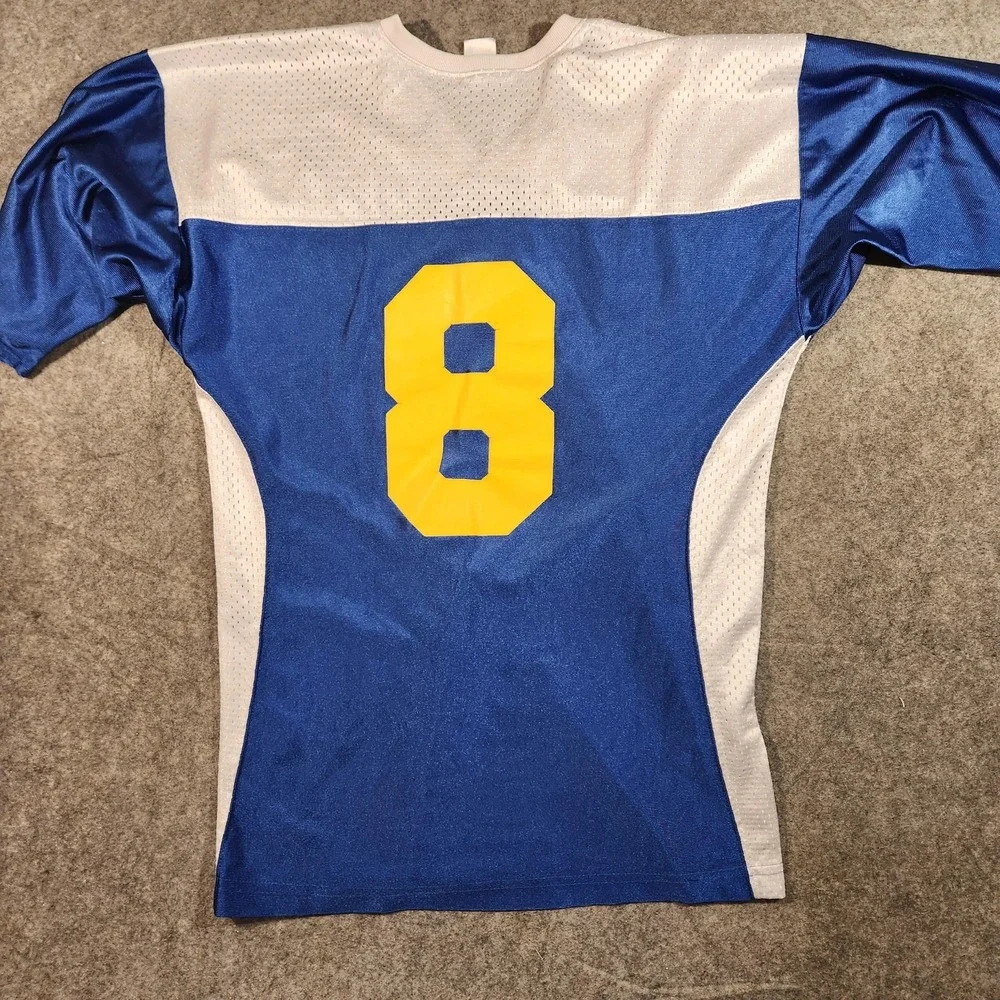 Sabers Football Jersey Adult Blue White Yellow Number 8 Mesh High‎ School - Picture 4 of 7